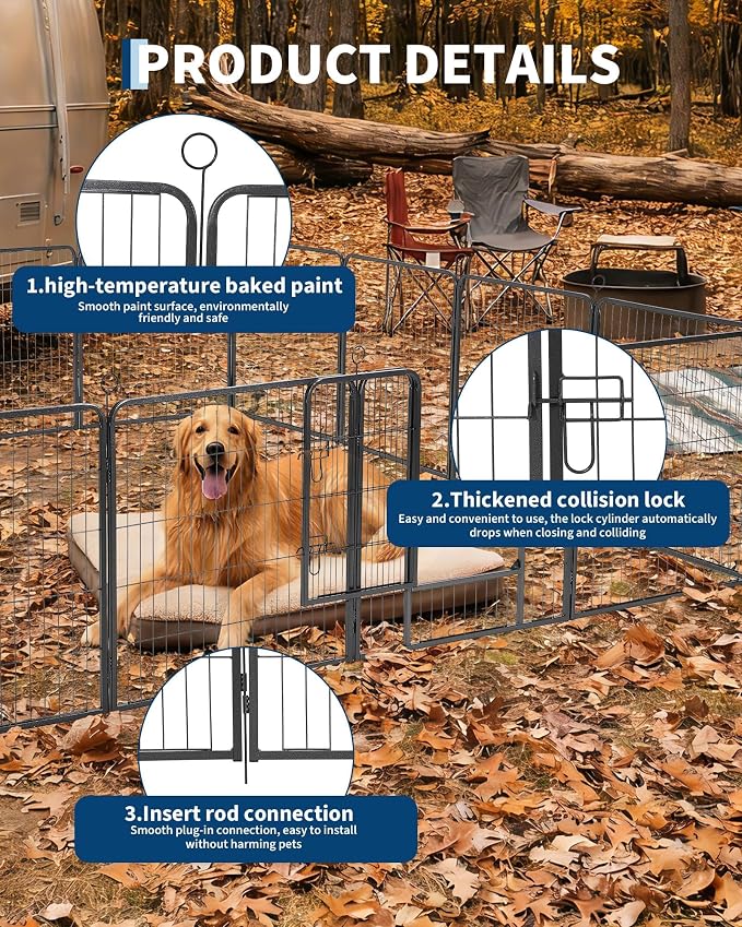 Anti-Rust Dog Playpen, 32in 16 Panels, Secure Gate