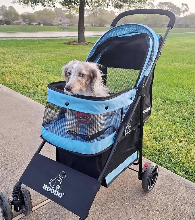 ROODO 4-Wheel Pet Stroller - Sky Blue, up to 30lbs, All-Terrain