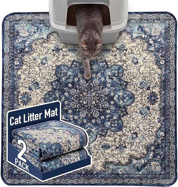 Hompet Cat Litter Mat 2 Pack, 36x36 Large Machine Washable Trapping Mats for Cats, Super Absorbent & Urine-Proof Cat Litter Box Mat for Floor, Waterproof & Non Slip Kitty Litter Rug