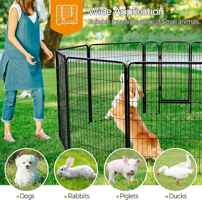 costoffs 80 x 100 cm Extra Large 8 Panel Dog Playpen Pet Pen for Small Animals Rabbit Duck Cat Indoor/Outdoor Black