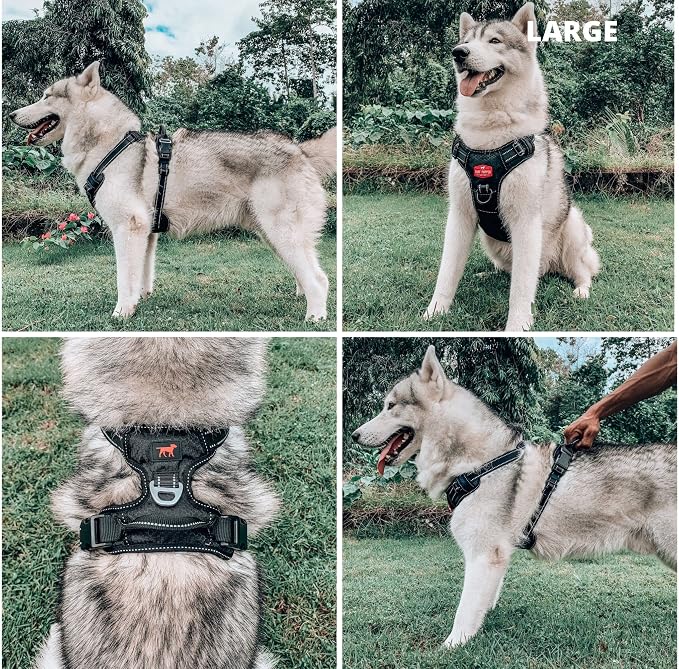 Tuff Pupper No Pull Easy Walk Dog Harness | Heavy Duty Pet Vest | Front & Back Leash Clips | Strong Safety Handle | Reflective Anti Pull Vest | Comfortable Padded Escape Proof Harness (Large, Black)