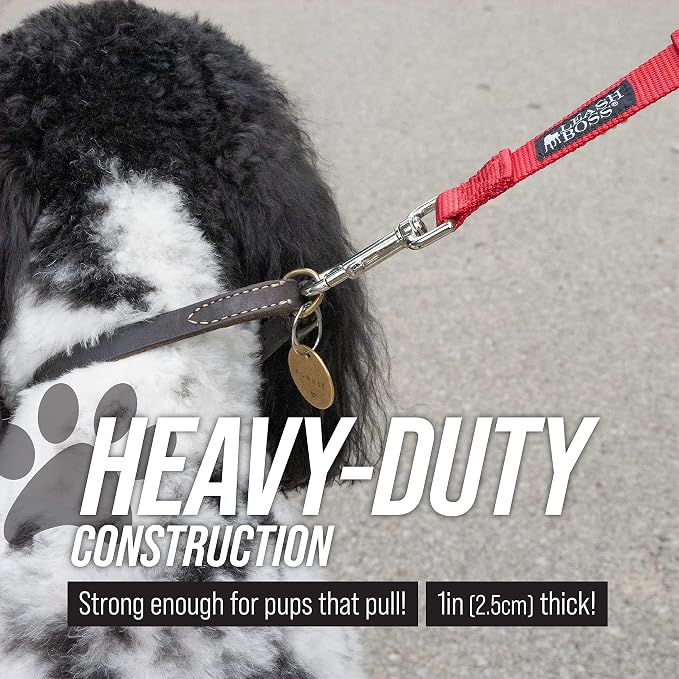 Leash Boss Short Dog Leash with Padded Handle - 12, 18, and 24 Inch Leads for Large Dogs - 1 Inch Nylon (12 in, Black/Red/Gray)