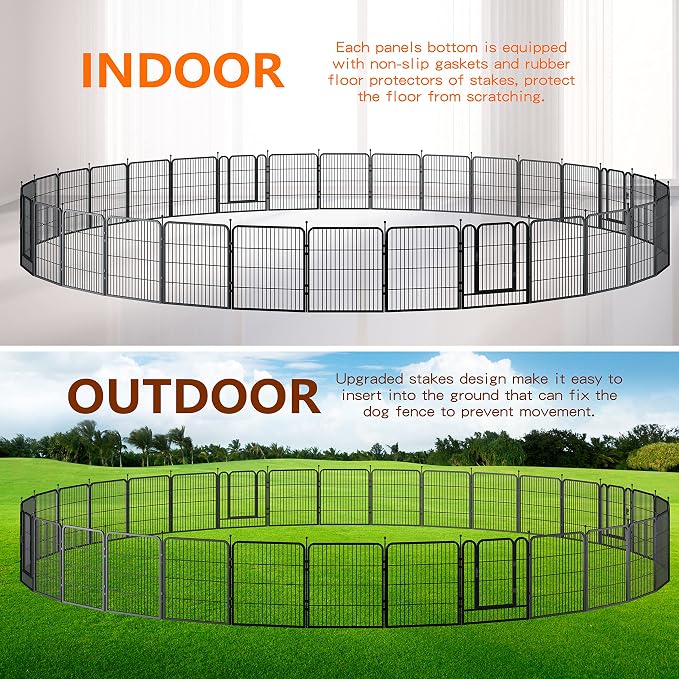 Dog Playpen,24/32/40 Inch Height in Heavy Duty,Folding Indoor Outdoor Dog Exercise Fence, Portable Pet Playpen with Door for Large Medium Dogs - Silver Gray (32 Panels, 32 inch)