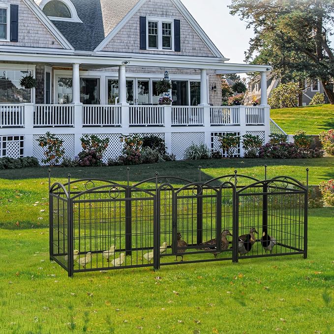 24" Heavy Duty Metal Dog Playpen, 8 Panel Foldable Pet Fence with Door | Rustproof iron & gravity lock door; easy DIY assembly. Foldable & portable for travel, perfect for dogs & pets.