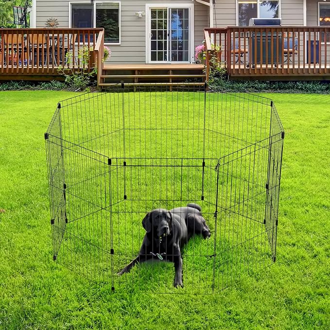 IRIS USA 36" 8-Panel Metal Pet Dog Puppy Playpen, Indoor/Outdoor Dog Fence, 58 x 58 x 36, Foldable, Customizable, Black