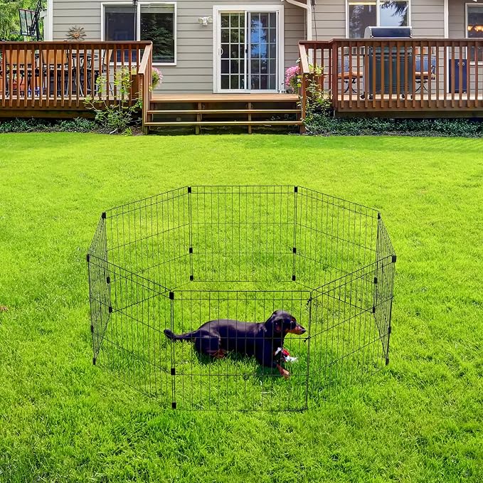 IRIS USA 24" 8-Panel Metal Pet Dog Puppy Playpen, Indoor/Outdoor Dog Fence, 58 x 58 x 24, Foldable, Customizable, Black