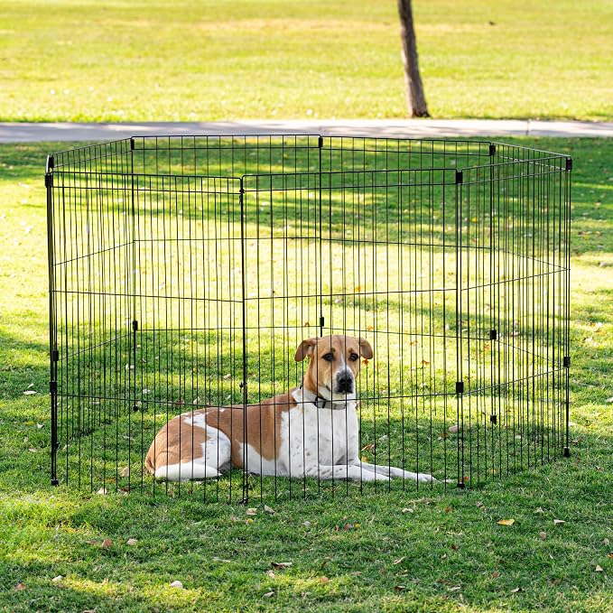 IRIS USA 36" 8-Panel Metal Pet Dog Puppy Playpen, Indoor/Outdoor Dog Fence, 58 x 58 x 36, Foldable, Customizable, Black