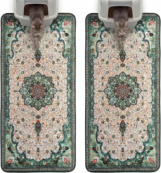 Hompet Cat Litter Mat 2 Pack, 28.5x60 Large Machine Washable Trapping Mats for Cats, Super Absorbent & Urine-Proof Cat Litter Box Mat for Floor, Waterproof & Non Slip Kitty Litter Rug