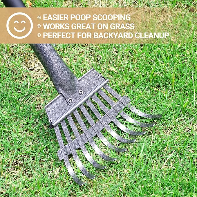Heeyoo Dog Pooper Scooper, Dog Poop Tray and Rake Set, Pet Waste Removal Scoop with Long Adjustable Sectional Stainless Handles