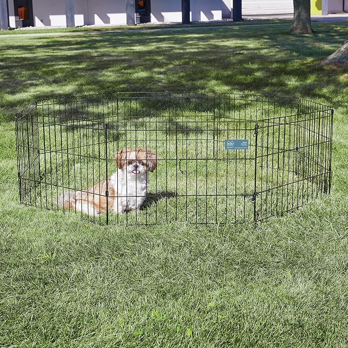MidWest Homes for Pets 18-Inch Exercise Pen, for Indoor and Outdoor use, 16 Sq Feet of Play, Folding Dog Pen, No Door Design for Maximum Security, Easy to Set Up, Foldable Dog Playpen